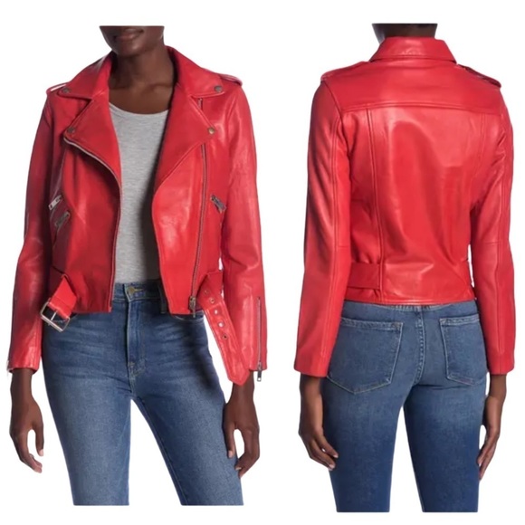 Walter Baker Allison Leather Moto Red Jacket - Picture 2 of 11